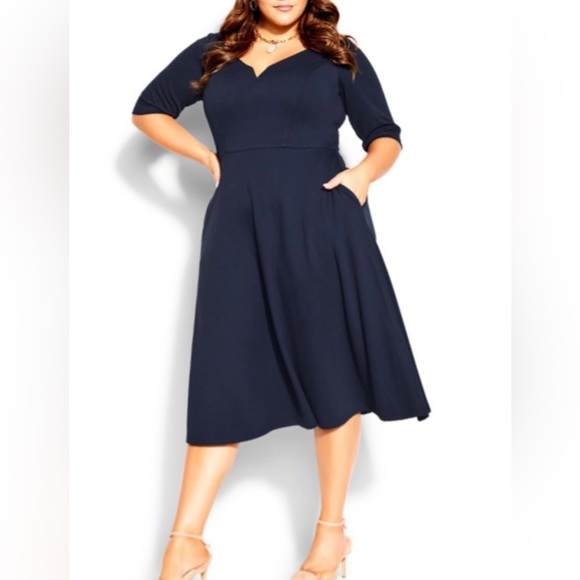 City Chic Dresses City Chic Cute Girl Elbow Sleeve Midi Dress Navy